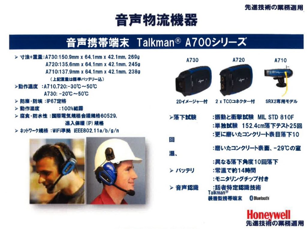 音声物流機器　音声携帯端末　TalkmanR A700シリーズ　先進技術の業務運用　2